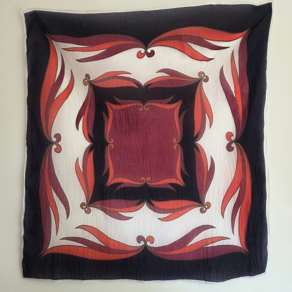 Vintage Japanese Red and Black Square Scarf Graphic Print